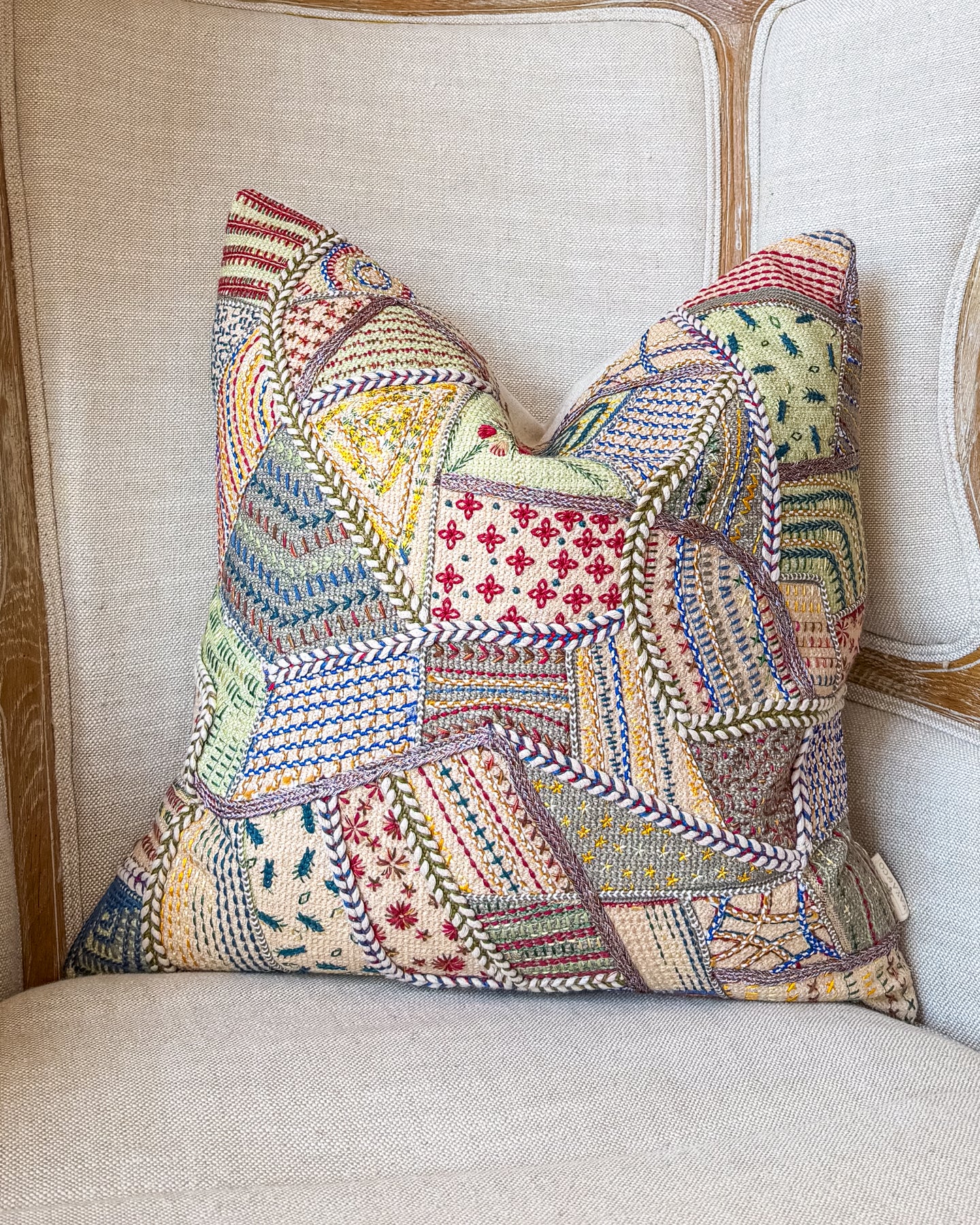 Benny Organic Cotton Patchwork Throw Pillow - Image 2
