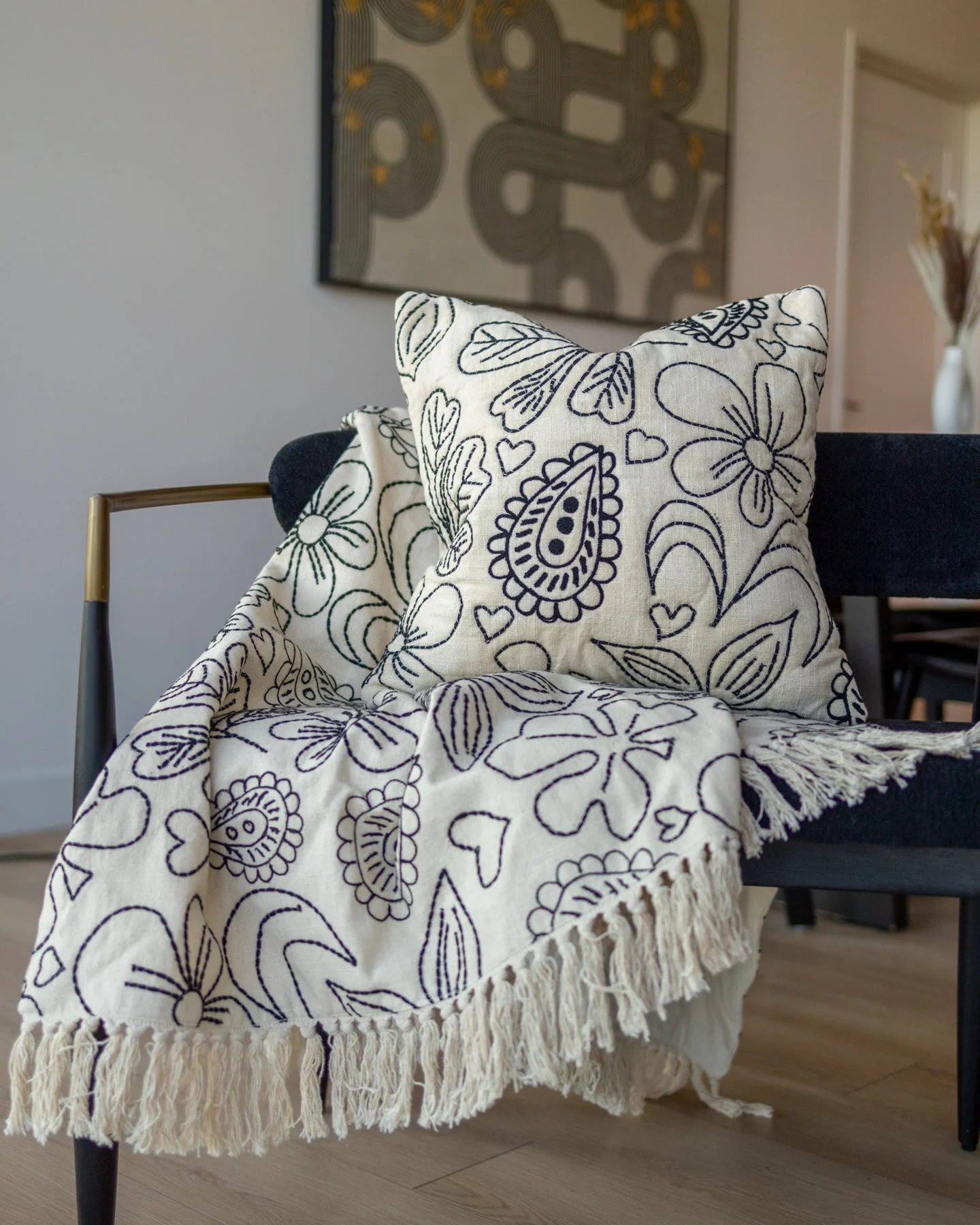 Cordelia Hand Embroidered Organic Cotton Throw Pillow - Image 4