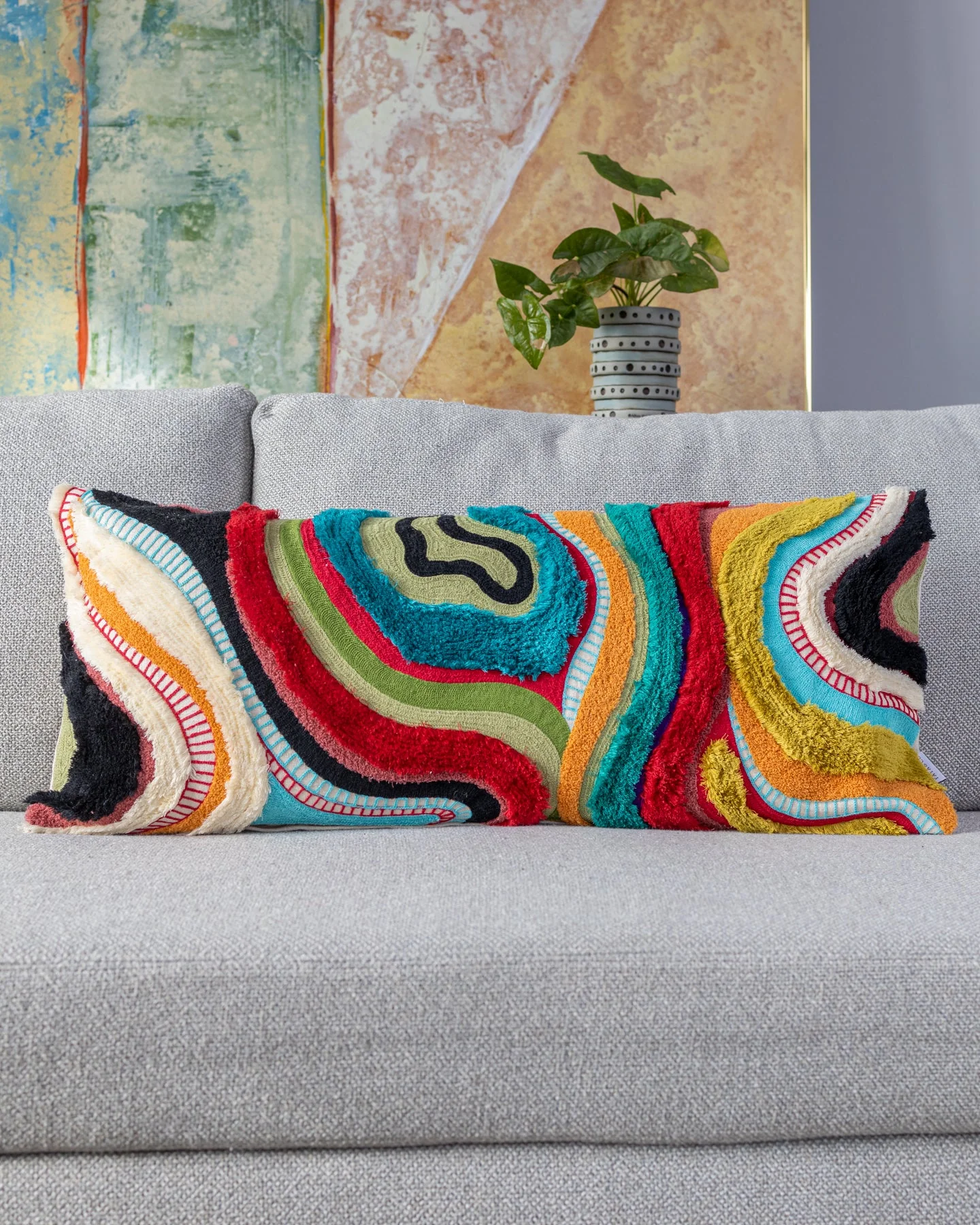 Echo Organic Cotton Abstract Lumbar Pillow - Image 3