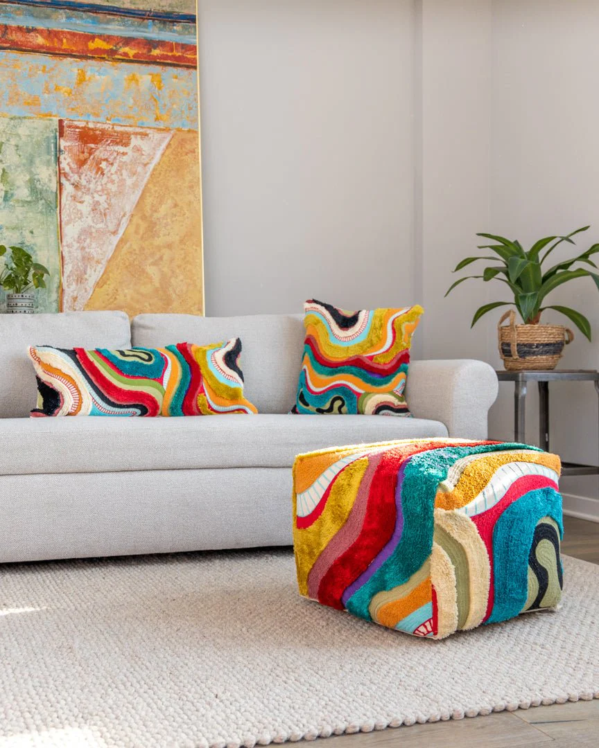 Echo Bundle: Square Pillow, Lumbar Pillow, Rug, Pouf - Image 4
