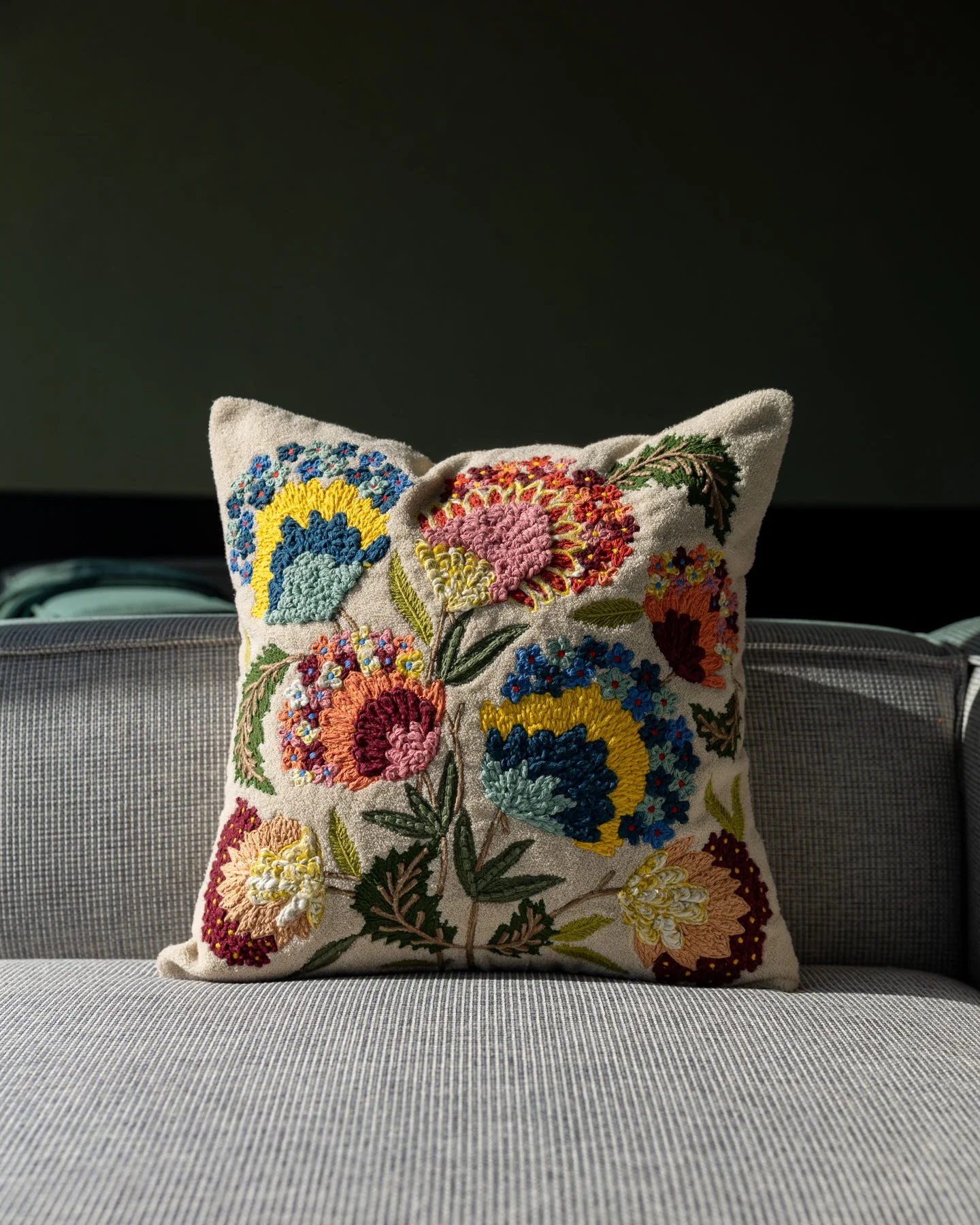 Faye Organic Cotton Abstract Floral Throw Pillow - Image 2