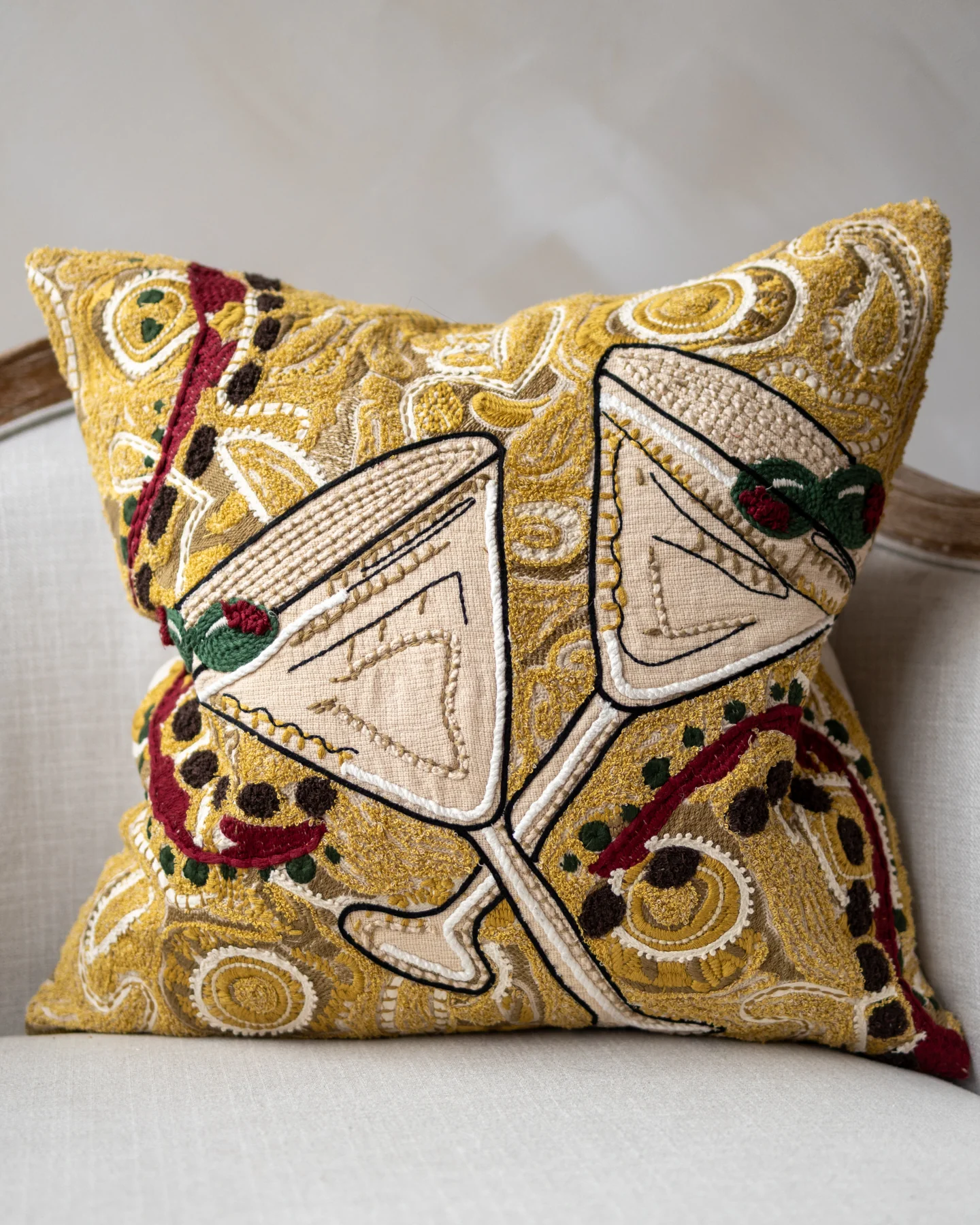 Garnish Organic Cotton Olive Martini Throw Pillow - Image 3